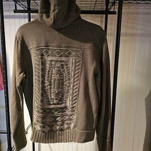 Women's Zip Up Hoodie With Geometric Design - Olive Green - Size Medium